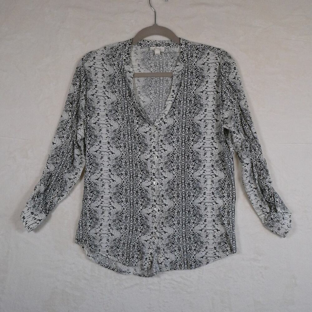 Soft Joie Dane Snakeskin Print V Neck Button Down Shirt